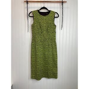 Cynthia Howie Green Circle Print Cinched Sleeveless Midi Sheath Dress Size 6